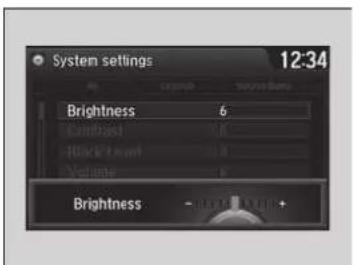 System settings 12:34 Brightness 6 Cambust 0 Black Level 0.8 Volume 0 Brightness - - - - - +