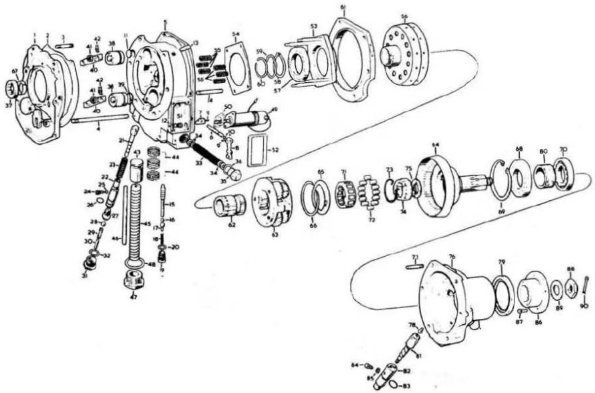 Exploded view diagram of a mechanical assembly with numbered parts for identification