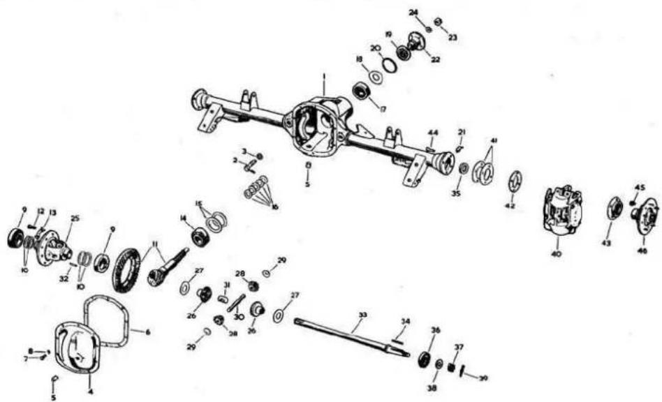 Exploded view diagram of a mechanical assembly with numbered parts for identification