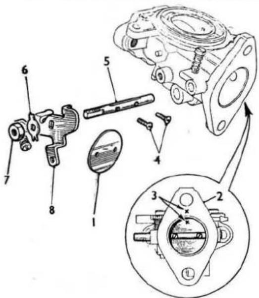 Technical diagram of a mechanical assembly with numbered components and an inset view showing internal parts.