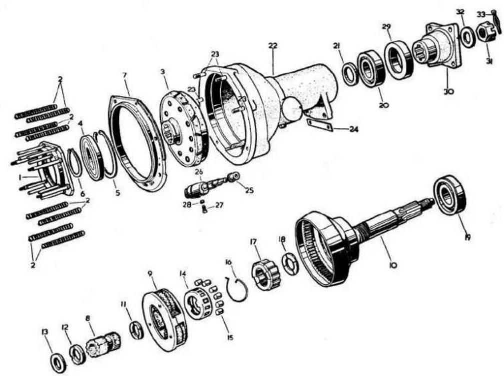 Exploded view diagram of a mechanical assembly with numbered parts for identification