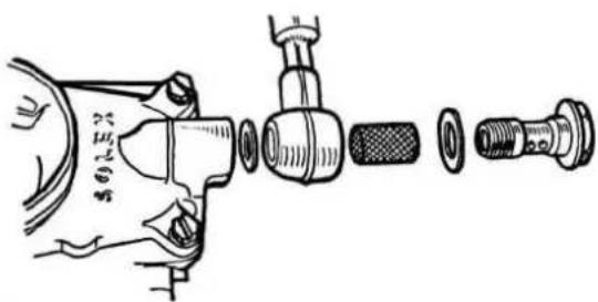 Technical diagram showing a mechanical assembly with labeled parts and cross-sectional views