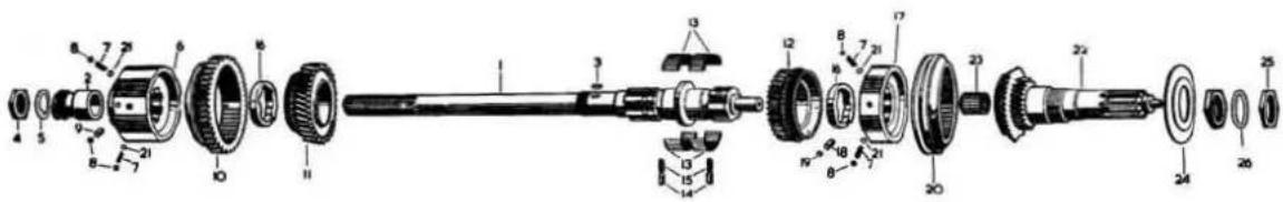 Exploded view diagram of a mechanical assembly with numbered components for identification
