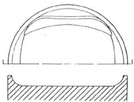 Technical drawing of a dome-shaped structure with cross-section hatching (no text or symbols)