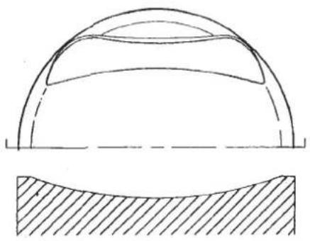Technical line drawing of a dome-shaped structure with hatched base (no text or symbols)
