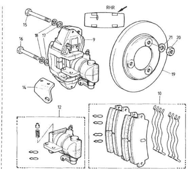 Technical diagram of a mechanical assembly with numbered parts and exploded views, including RHR component and internal components.