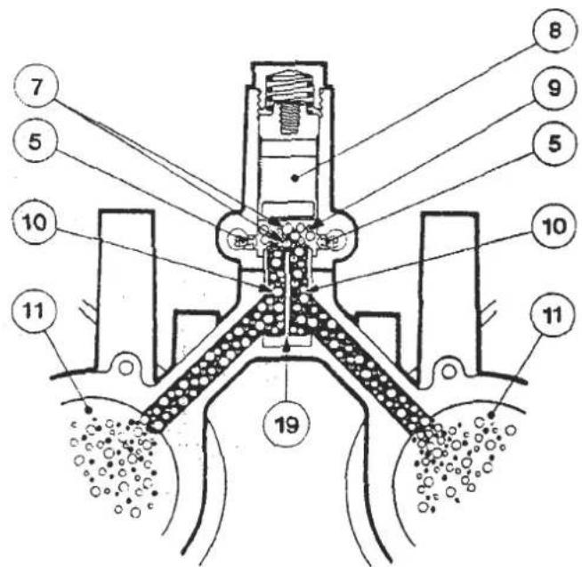 Technical diagram of a mechanical piston assembly with numbered components for identification
