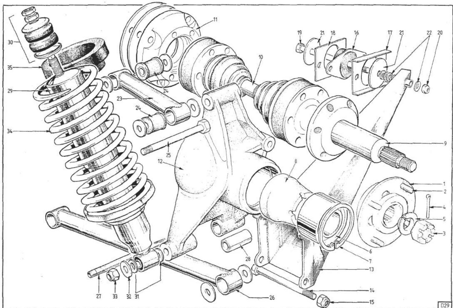 Technical diagram of a mechanical assembly with numbered components for identification