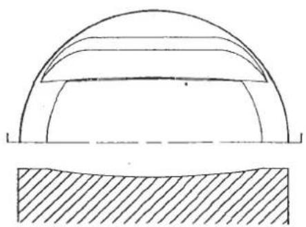 Technical diagram of a dome structure with hatched bottom section, no text or symbols present
