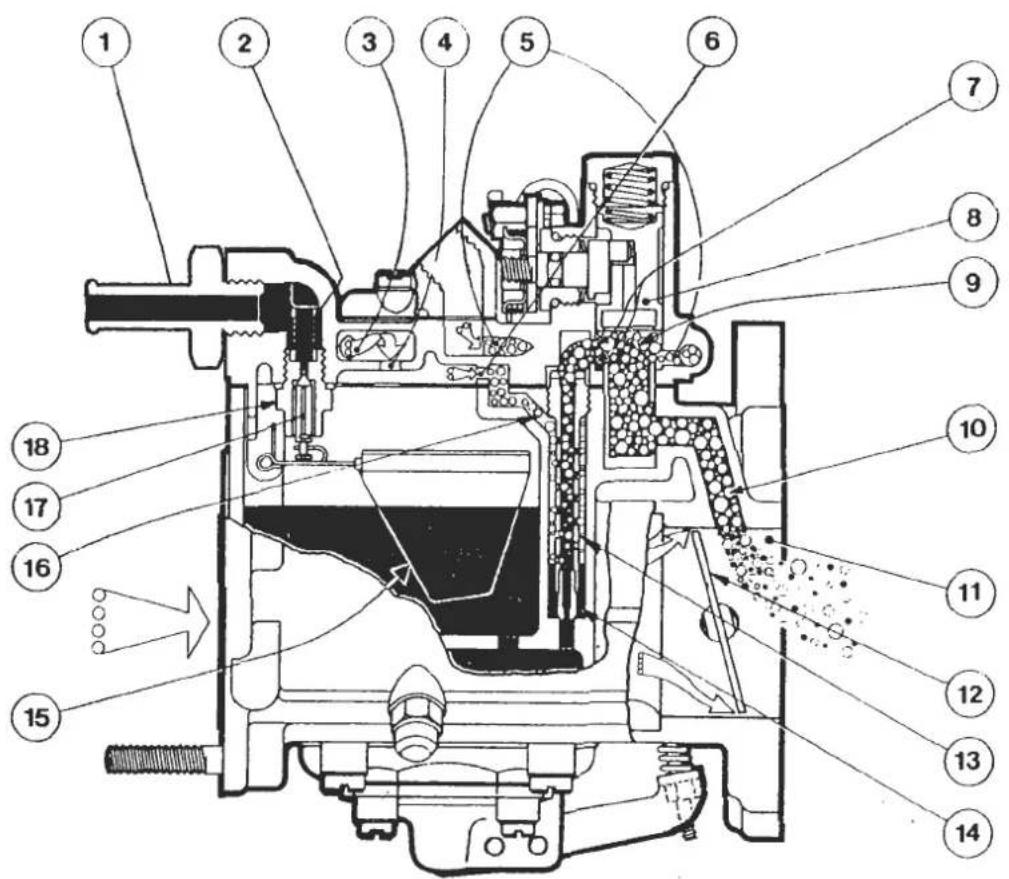 Technical diagram of a mechanical device with numbered components for identification