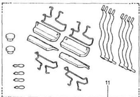 Technical line drawing of various mechanical components and parts, including clamps, wavy elements, and a small circular component (no text or labels)