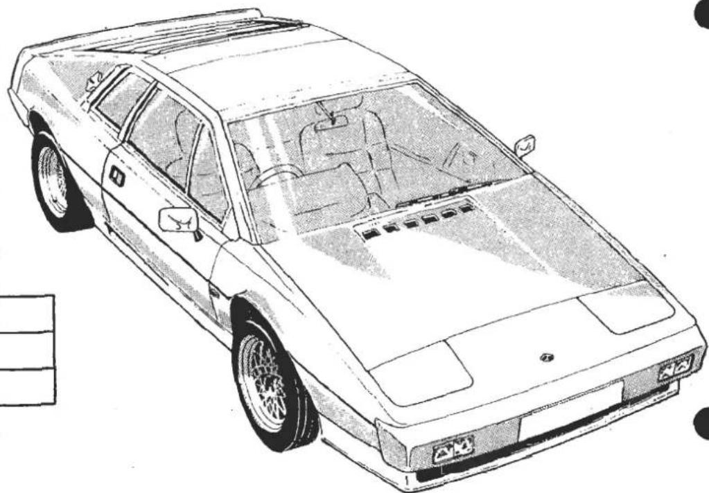 Line drawing of a classic car with front and rear views, showing dashboard and steering wheel (no text or symbols)