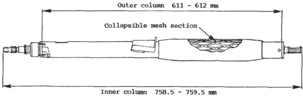 Outer column 611 - 612 mm Collapsible mesh section Inner column 758.5 - 759.5 mm