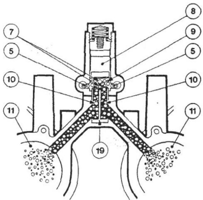 Technical diagram of a mechanical device with numbered components for identification