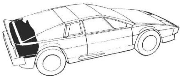 Line drawing of a car in profile view, showing front wheel and side panel (no text or symbols)