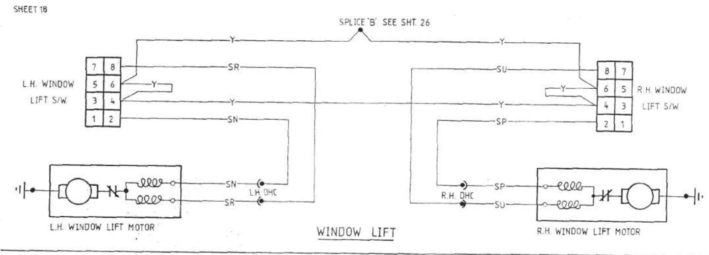 SHEET 18 L.H. WINDOW LIFT S/W 7 8 5 6 3 4 1 2 Y SR Y SN Y Y SU Y SP R.H. WINDOW LIFT S/W 8 7 6 5 4 3 2 1 L.H. WINDOW LIFT MOTOR SN LH DHC SR R.H. DHC SP SU R.H. WINDOW LIFT MOTOR