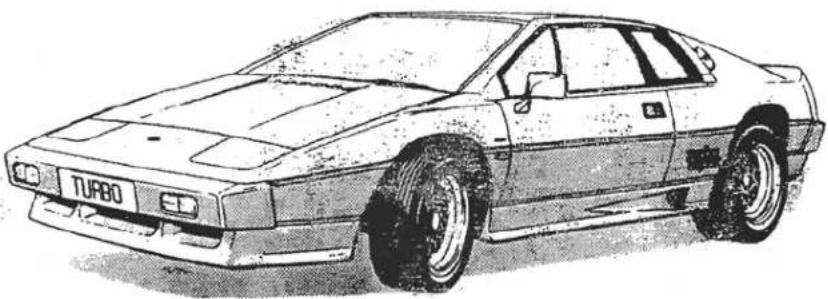 Line drawing of a retro-Turbo sports car (no text or symbols on body)