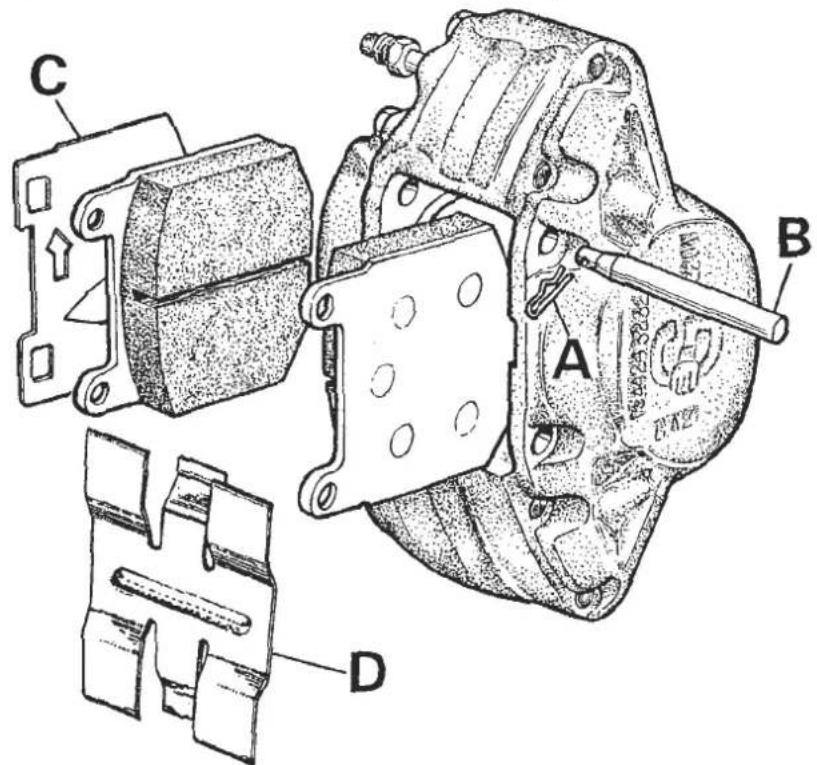 Technical diagram of a mechanical assembly with labeled parts A, B, C, and D
