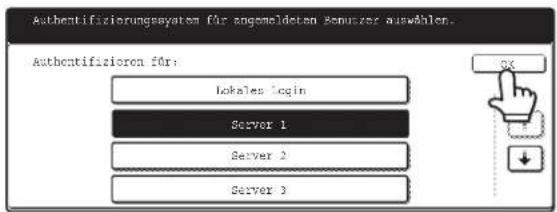 Authentifizierungssystem für angemeldeten Benutzer auswählen. Authentifizieren für: Lokales Login Server 1 Server 2 Server 3