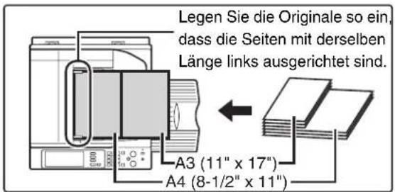 Legen Sie die Originale so ein, dass die Seiten mit derselben Länge links ausgerichtet sind. A3 (11" x 17") A4 (8-1/2" x 11")
