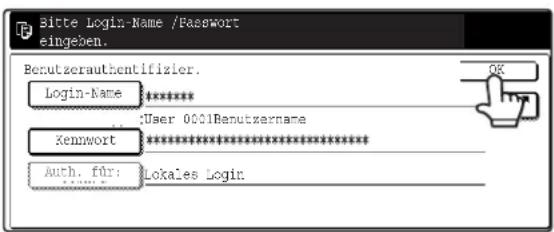 Bitte Login-Name / Passwort eingeben. Benutzerauthentifizierung. Login-Name ****** User 0001 Benutzername Kennwort ************** Auth. für: Lokales Login