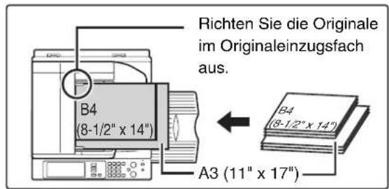 Richten Sie die Originale im Originaleinzugsfach aus. B4 (8-1/2" x 14") A3 (11" x 17")