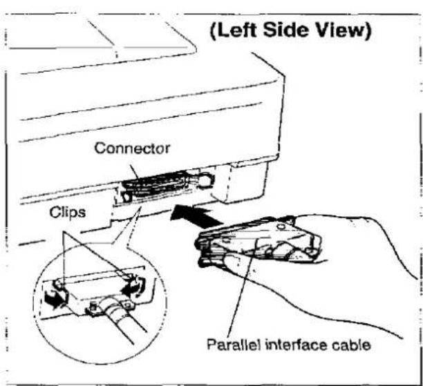 (Left Side View) Connector Clips Parallel interface cable