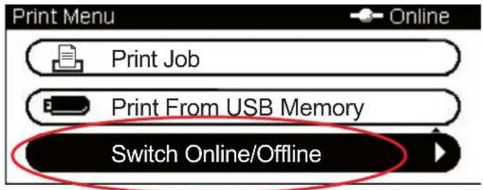 Print Menu Print Job Print From USB Memory Switch Online/Offline