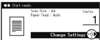 Start ready. Scan Size : A4 Paper Feed : Auto Copies 1 Change Settings