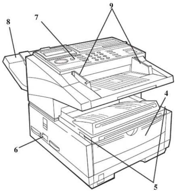 Technical diagram of a printer with numbered parts labeled 4 through 9