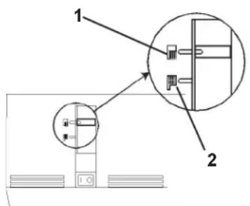 Technical diagram showing two labeled components (1 and 2) of a mechanical or electrical assembly with internal components and directional arrows.