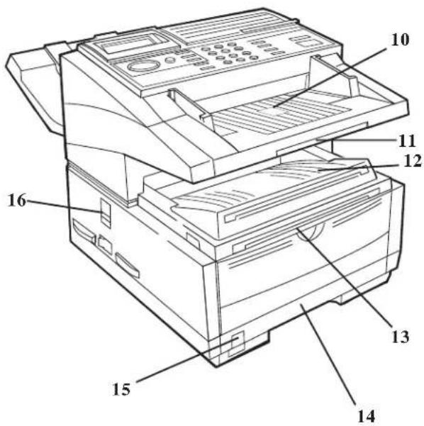 Technical diagram of a printer with numbered parts labeled 10 through 16