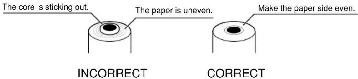 The core is sticking out. The paper is uneven. Make the paper side even. INCORRECT CORRECT