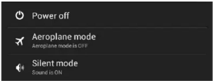 Power off Aeroplane mode Aeroplane mode is OFF Silent mode Sound is ON