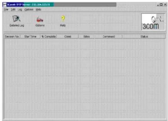 3Comth HTTP Server : 151.094.072.55 File Edit Lug Options Help Delivered Log Options Help 3com Session No Start Time % Complete Close Dates Command Status