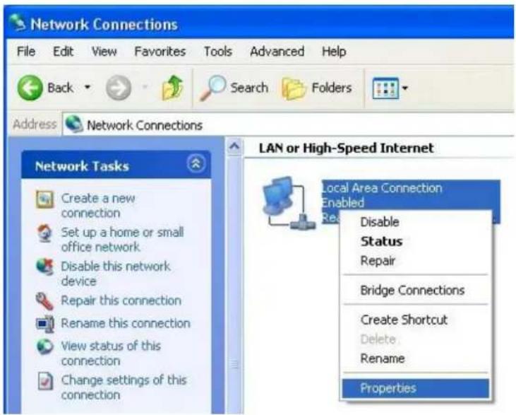Network Connections File Edit View Favorites Tools Advanced Help Back Search Folders Address Network Connections Network Tasks Create a new connection Set up a home or small office network Disable this network device Repair this connection Rename this connection View status of this connection Change…