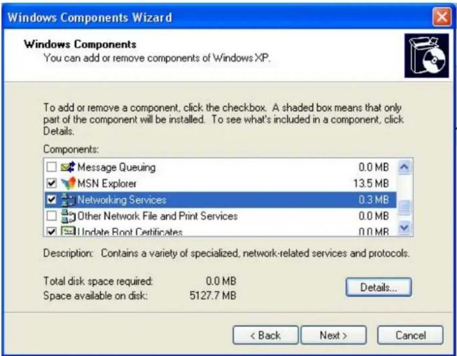 Windows Components Wizard Windows Components You can add or remove components of Windows XP. To add or remove a component, click the checkbox. A shaded box means that only part of the component will be installed. To see what's included in a component, click Details. Components: Message Queuing 0.0 M…