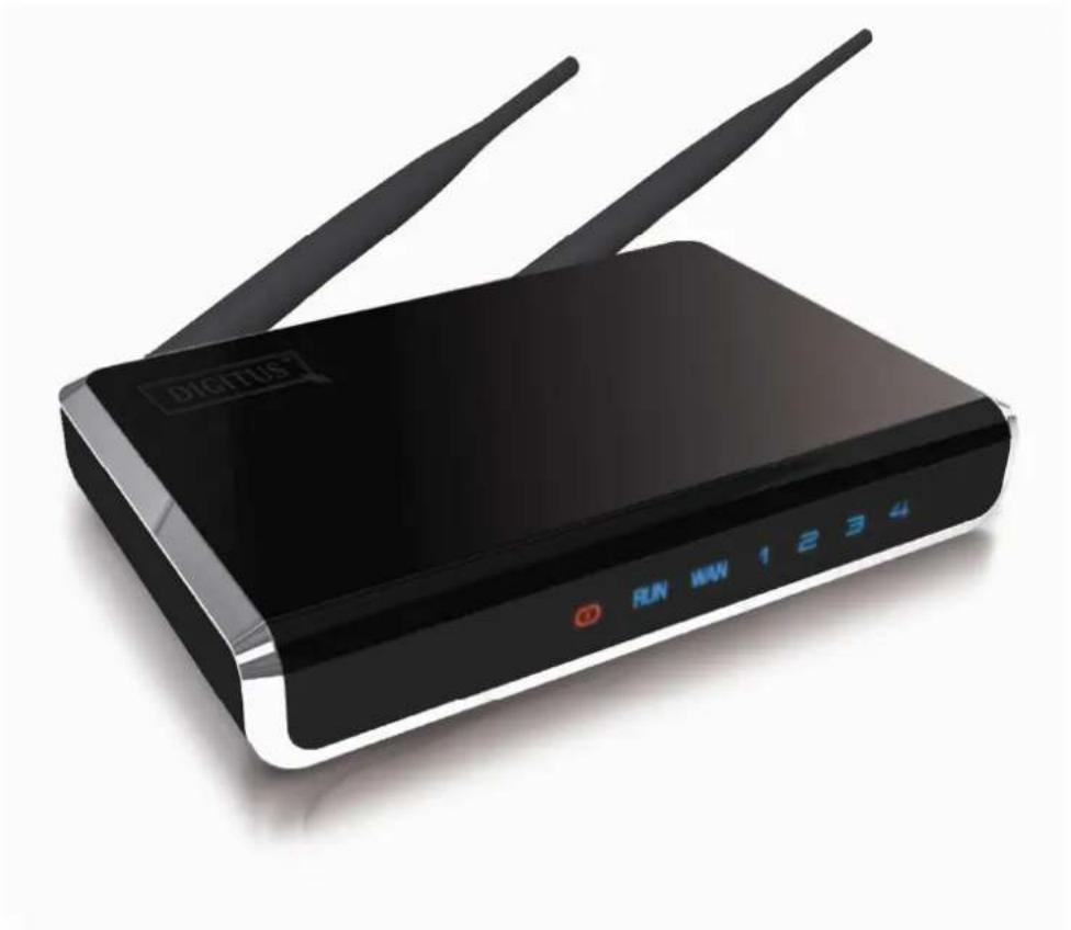 Black Digius wireless router with two antennas and control buttons (no visible text or symbols on body)