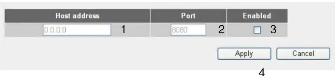 Host address 0.0.0.0 1 Port 8080 2 Enabled Apply Cancel 4
