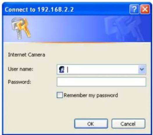 Connect to 192.168.2.2 Internet Camera User name: Password: Remember my password OK Cancel
