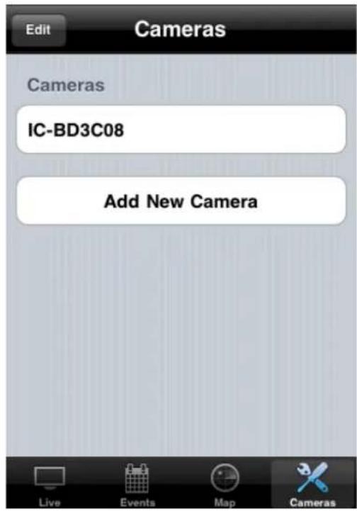 Edit Cameras Cameras IC-BD3C08 Add New Camera Live Events Map Cameras