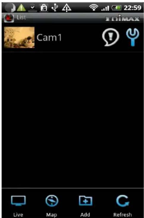 List 22:59 CAM1 Live Map Add Refresh