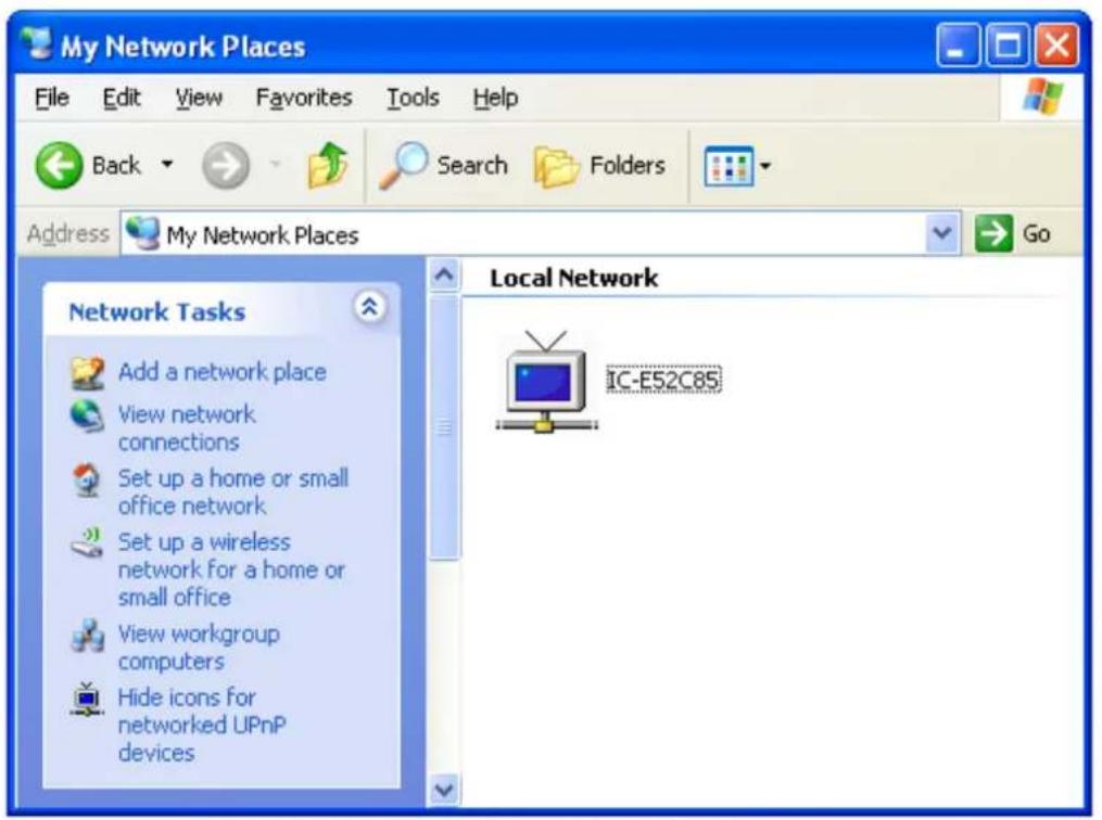 My Network Places File Edit View Favorites Tools Help Back Search Folders Address My Network Places Go Network Tasks Add a network place View network connections Set up a home or small office network Set up a wireless network for a home or small office View workgroup computers Hide icons for networked UPnP devices Local Network IC-E52C8S