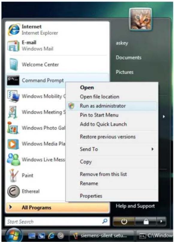 Internet Internet Explorer E-mail Windows Mail Welcome Center Command Prompt Windows Mobility Windows Meeting S Windows Photo Gal Windows Media Pla Windows Live Mess Paint Ethereal All Programs Start Search Open Open file location Run as administrator Pin to Start Menu Add to Quick Launch Restore previous versions Send To Copy Remove from this list Rename Properties Help and Support