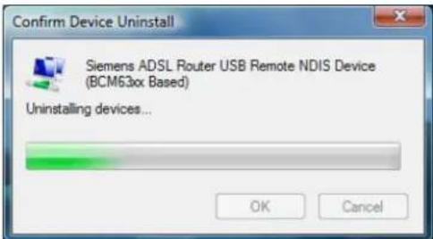 Confirm Device Uninstall Siemens ADSL Router USB Remote NDIS Device (BCM63xx Based) Uninstalling devices... OK Cancel