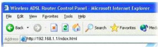 Wireless ADSL Router Control Panel - Microsoft Internet Explorer File Edit View Favorites Tools Help Back Search Favorites Media Address http://192.168.1.1/index.html