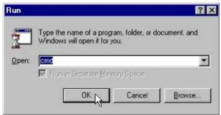Run Type the name of a program, folder, or document, and Windows will open it for you. Open: cmc ✓ Run in Separate Memory Space OK Cancel Browse...