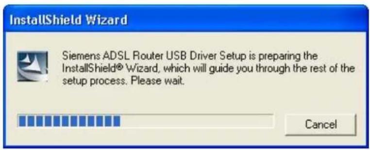 InstallShield Wizard Siemens ADSL Router USB Driver Setup is preparing the InstallShield® Wizard, which will guide you through the rest of the setup process. Please wait. Cancel