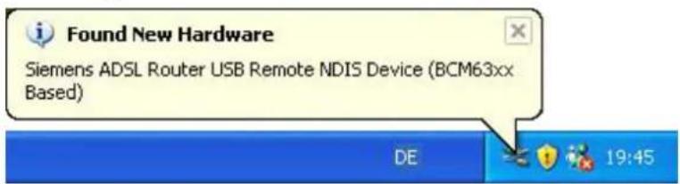 Found New Hardware Siemens ADSL Router USB Remote NDIS Device (BCM63xx Based) DE 19:45