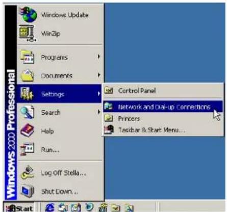 Windows 2000 Professional Windows Update WinZip Programs Documents Settings Search Help Run... Log Off Stella... Shut Down... Control Panel Network and Dual-up Connections Printers Taskbar & Start Menu...